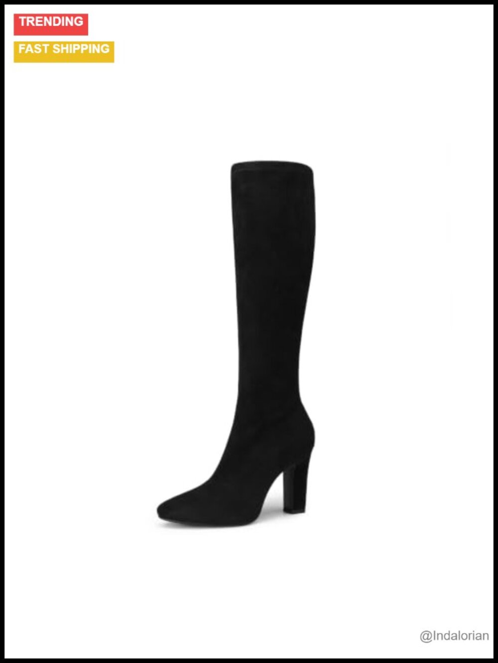 Women's High Chunky Heel Knee High Boots Slim Stretch Shaft Zip-Up